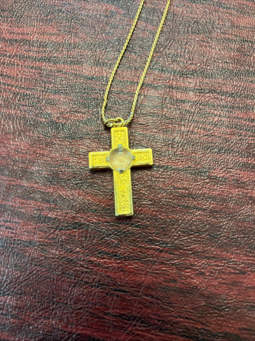 Gold-tone Cross Pendant Necklace with ClearCenter